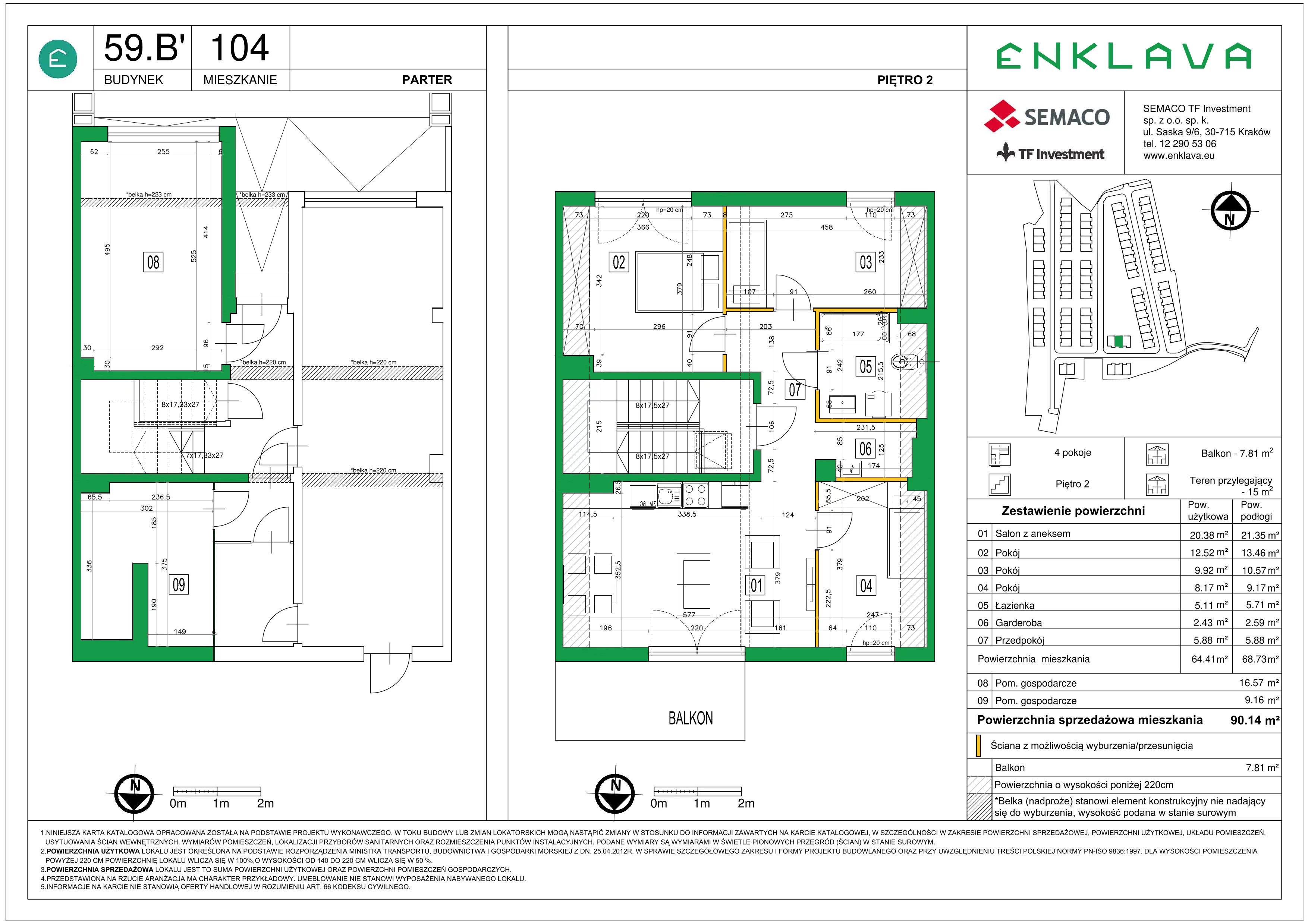 4 pokoje, mieszkanie 64,41 m², piętro 2, oferta nr M104, Osiedle Enklava, Skawina, ul. S. Wyspiańskiego