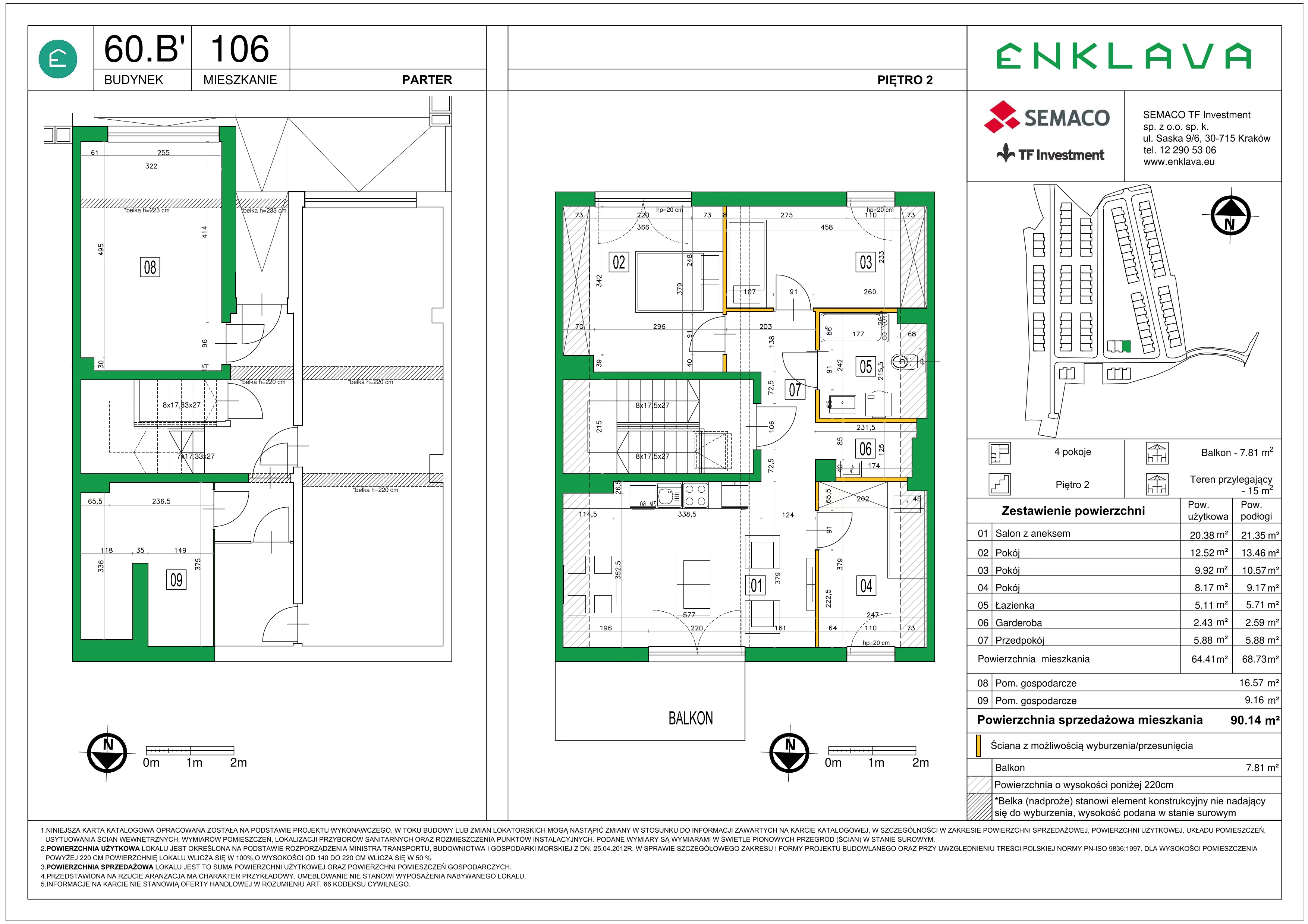 4 pokoje, mieszkanie 64,41 m², piętro 2, oferta nr M106, Osiedle Enklava, Skawina, ul. S. Wyspiańskiego