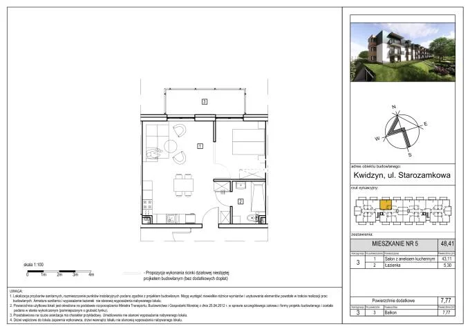 2 pokoje, mieszkanie 48,41 m², piętro 1, oferta nr , 101, Kwidzyn, Starozamkowa