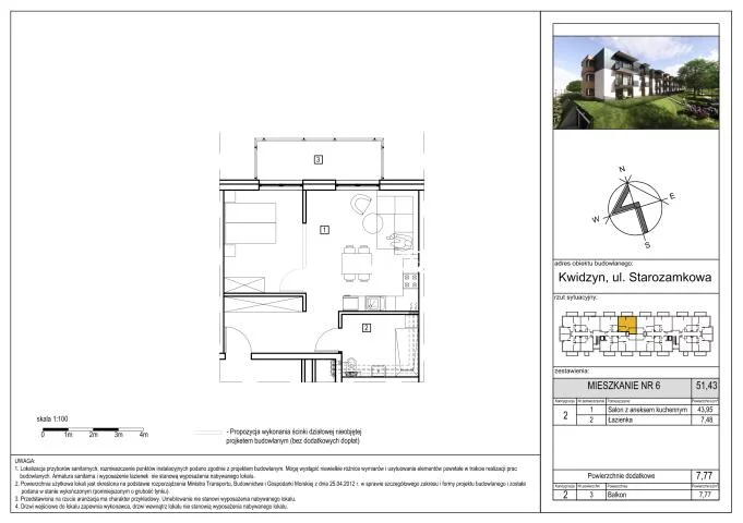 2 pokoje, mieszkanie 51,43 m², piętro 1, oferta nr , 104, Kwidzyn, Starozamkowa