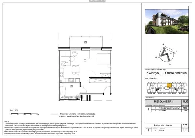 2 pokoje, mieszkanie 51,43 m², piętro 1, oferta nr , 104, Kwidzyn, Starozamkowa