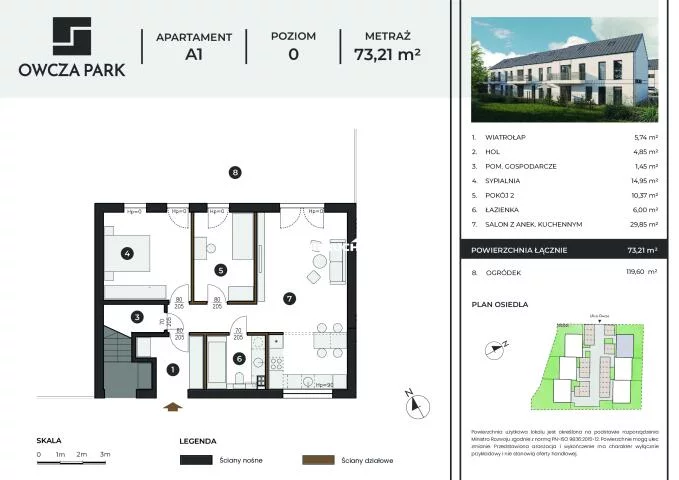 3 pokoje, mieszkanie 73,21 m², parter, oferta nr , 245, Kwidzyn