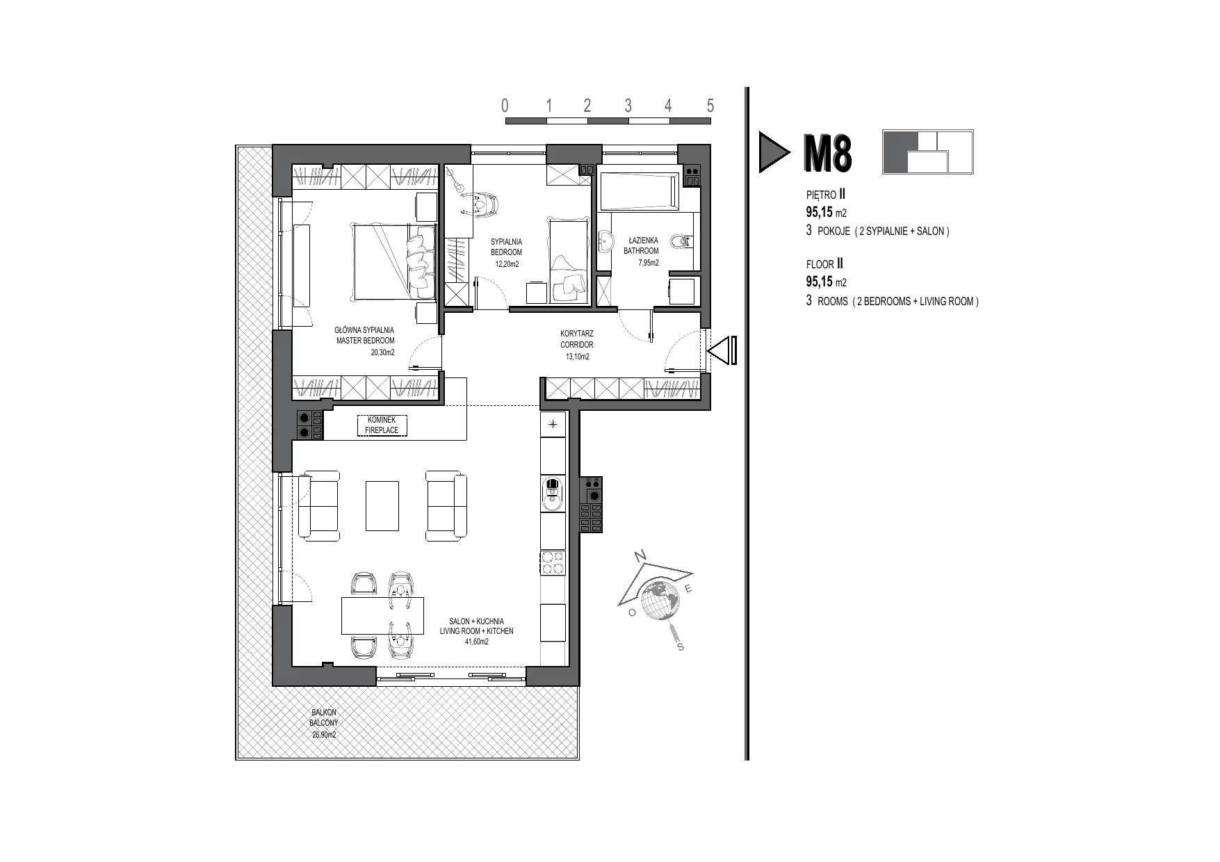 3 pokoje, apartament 95,15 m², piętro 2, oferta nr M08, Rezydencja Dworek, Wrocław, Powstańców Śląskich (Południe), ul. Oficerska 5