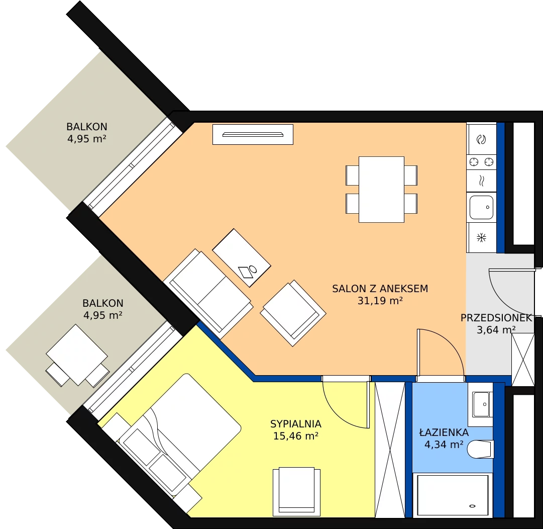 Zalety apartamentu 54.63 m², 706