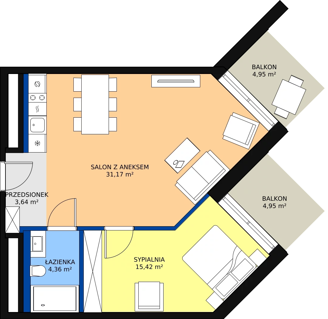 Zalety apartamentu 54.59 m², 715