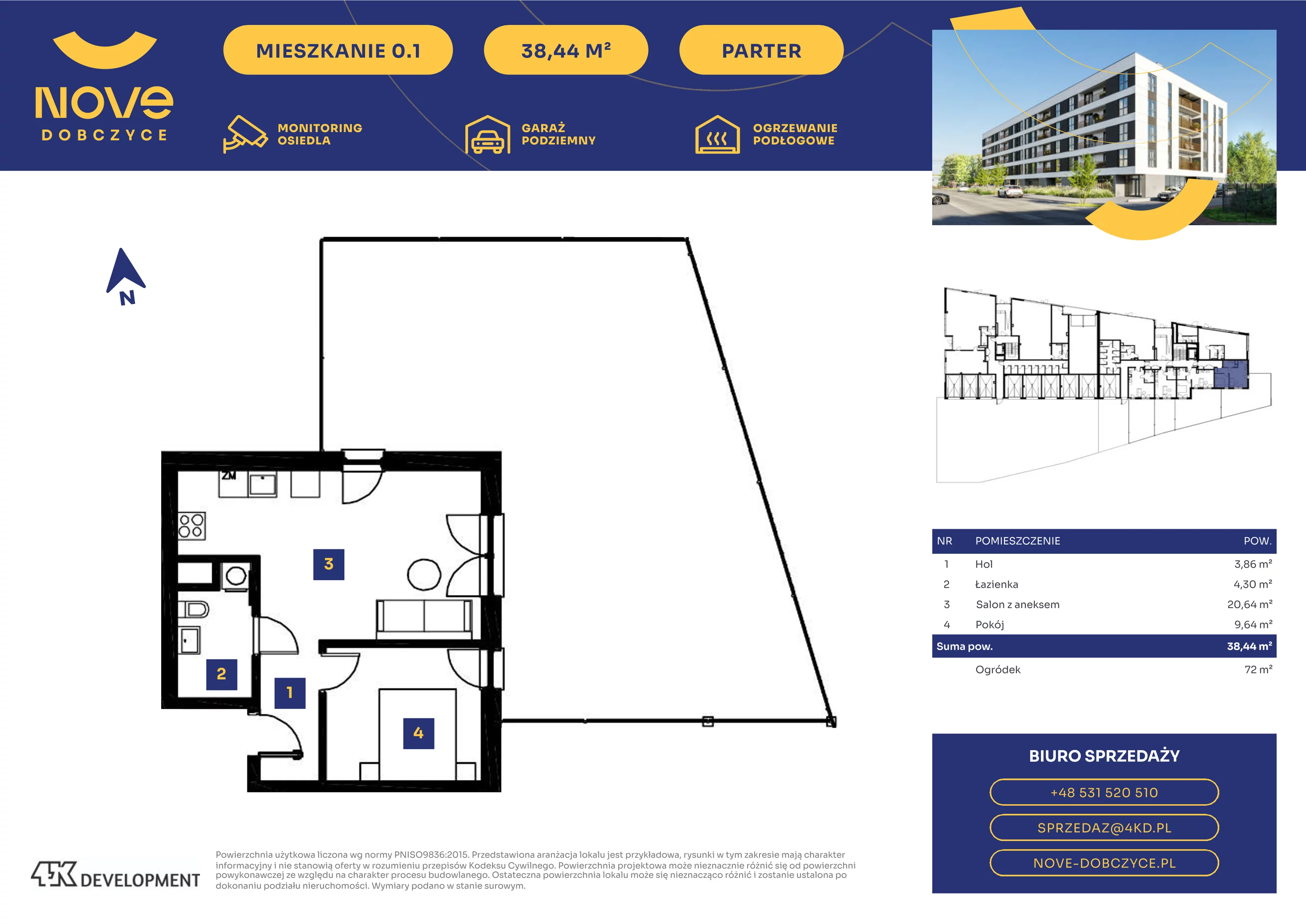 Mieszkanie 38,44 m², parter, oferta nr 0.1., NOVE Dobczyce, Dobczyce, ul. Wesoła / Szkolna