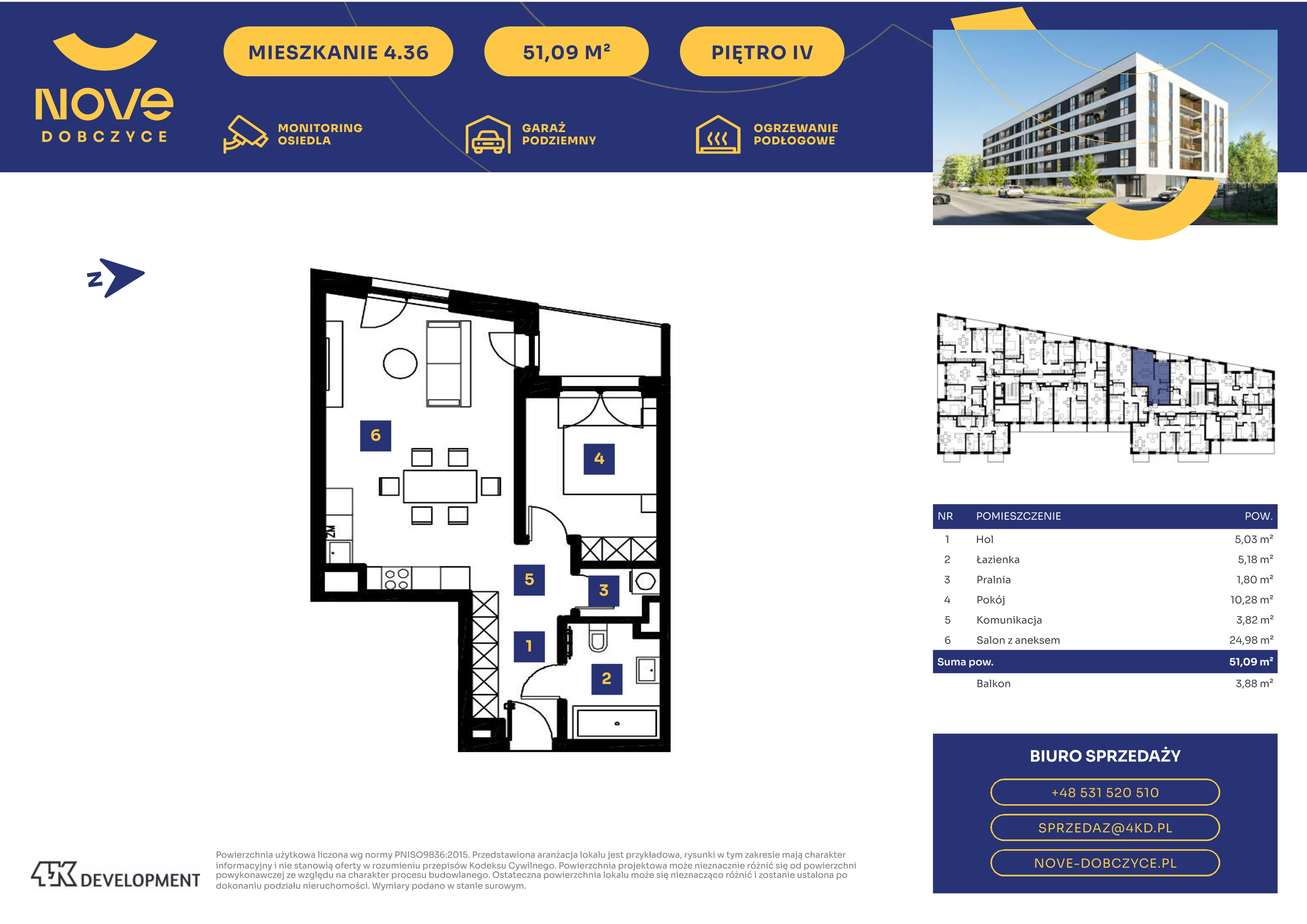 2 pokoje, mieszkanie 51,09 m², piętro 4, oferta nr 4.36., NOVE Dobczyce, Dobczyce, ul. Wesoła / Szkolna