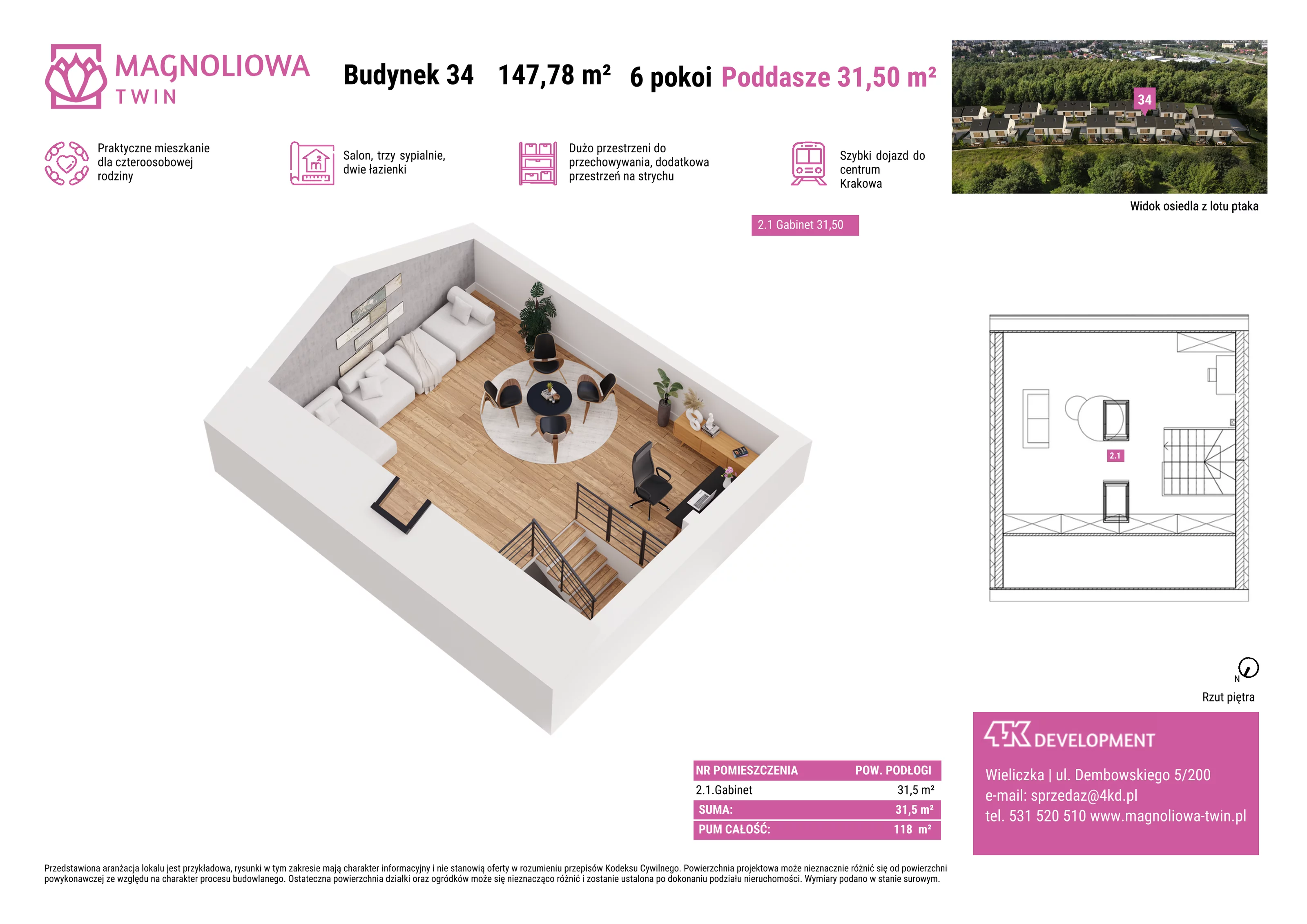 Dom 147,78 m², oferta nr B/34, Magnoliowa Twin - II Etap, Wieliczka, ul. Magnoliowa