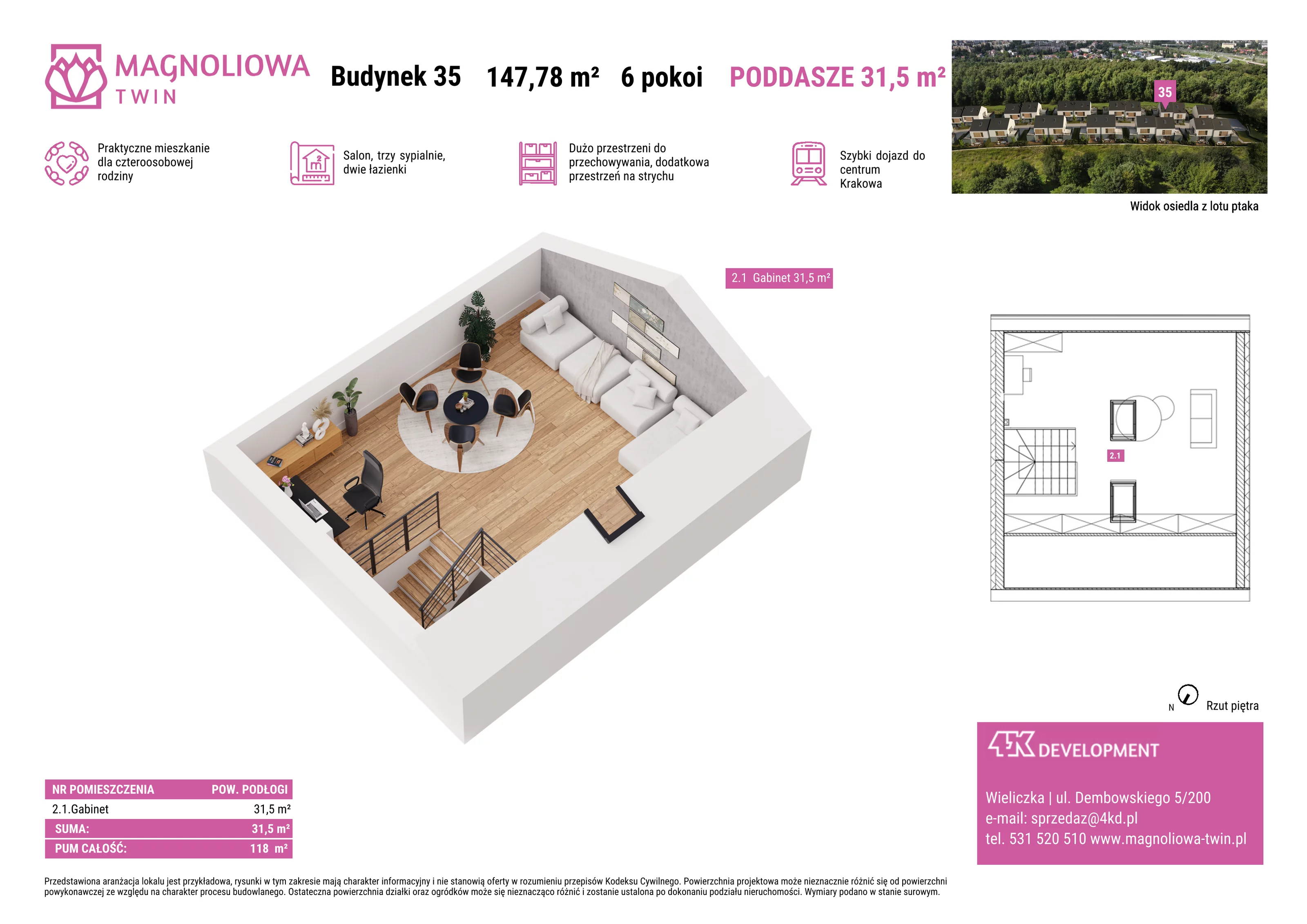 Dom 147,78 m², oferta nr B/35, Magnoliowa Twin - II Etap, Wieliczka, ul. Magnoliowa