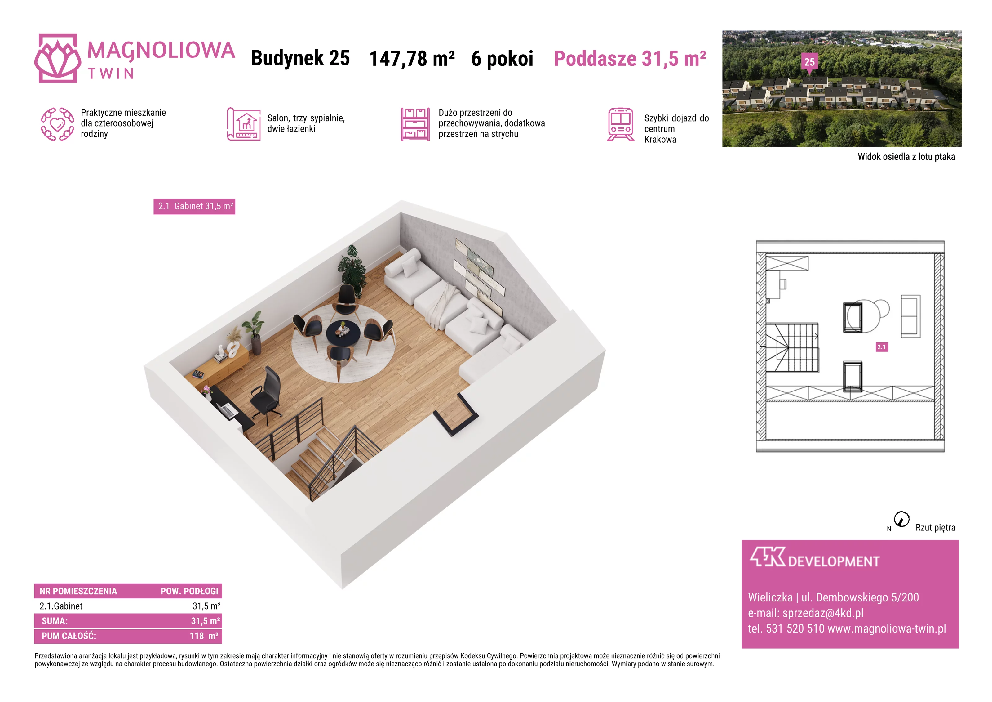 Dom 147,78 m², oferta nr B/25, Magnoliowa Twin - II Etap, Wieliczka, ul. Magnoliowa