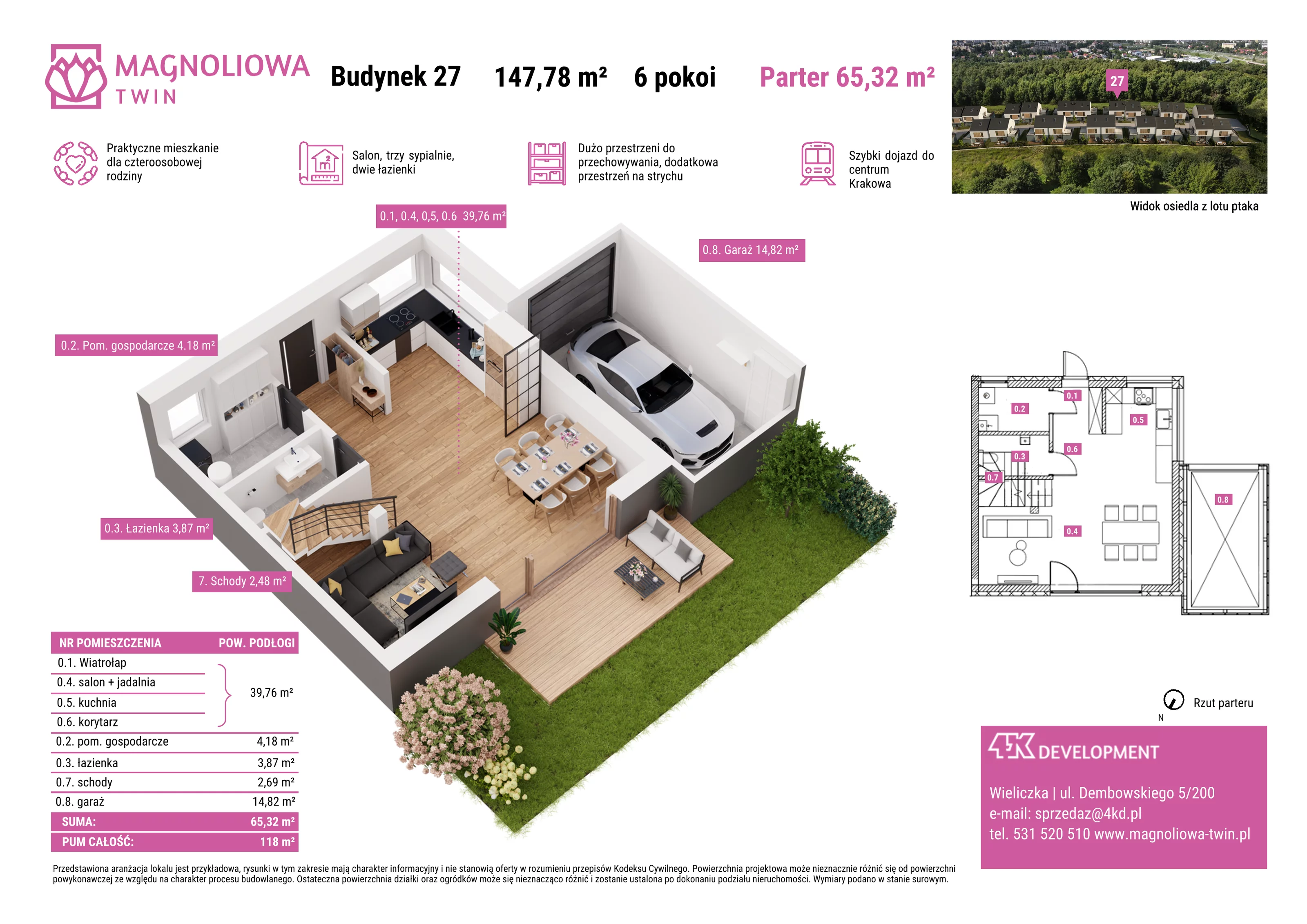 Dom 147,78 m², oferta nr B/27, Magnoliowa Twin - II Etap, Wieliczka, ul. Magnoliowa