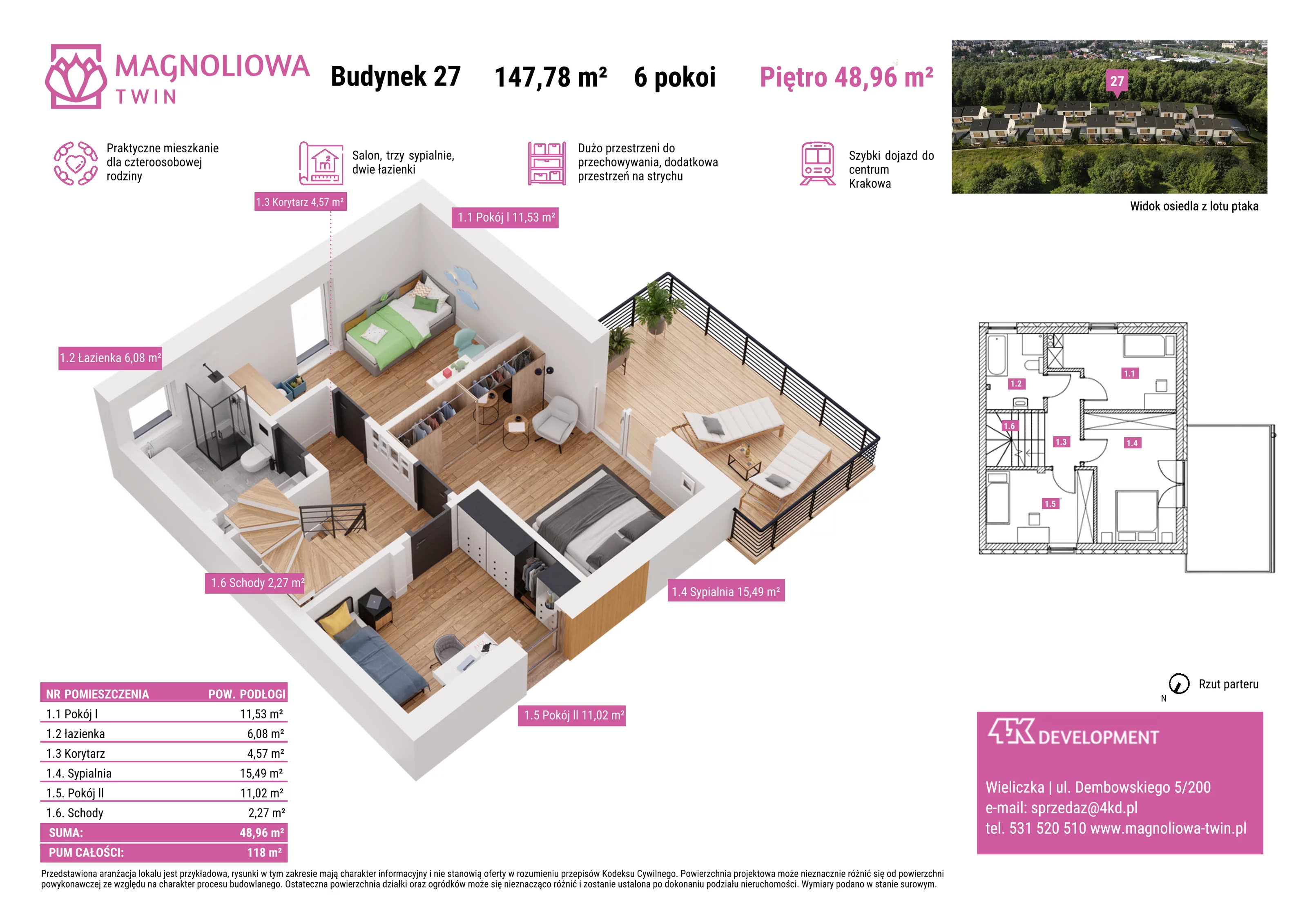 Dom 147,78 m², oferta nr B/27, Magnoliowa Twin - II Etap, Wieliczka, ul. Magnoliowa