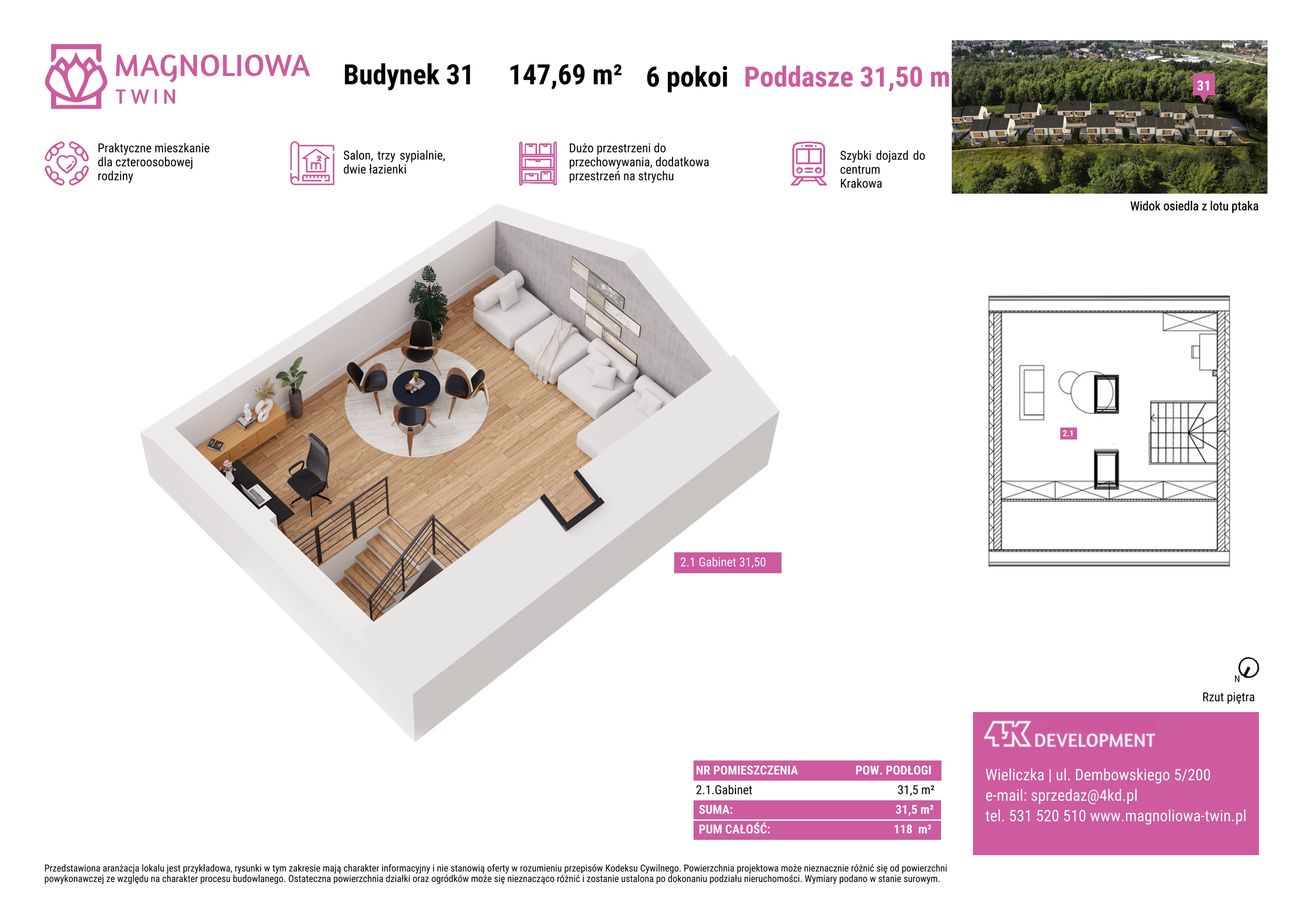 Dom 147,69 m², oferta nr B/31, Magnoliowa Twin - II Etap, Wieliczka, ul. Magnoliowa