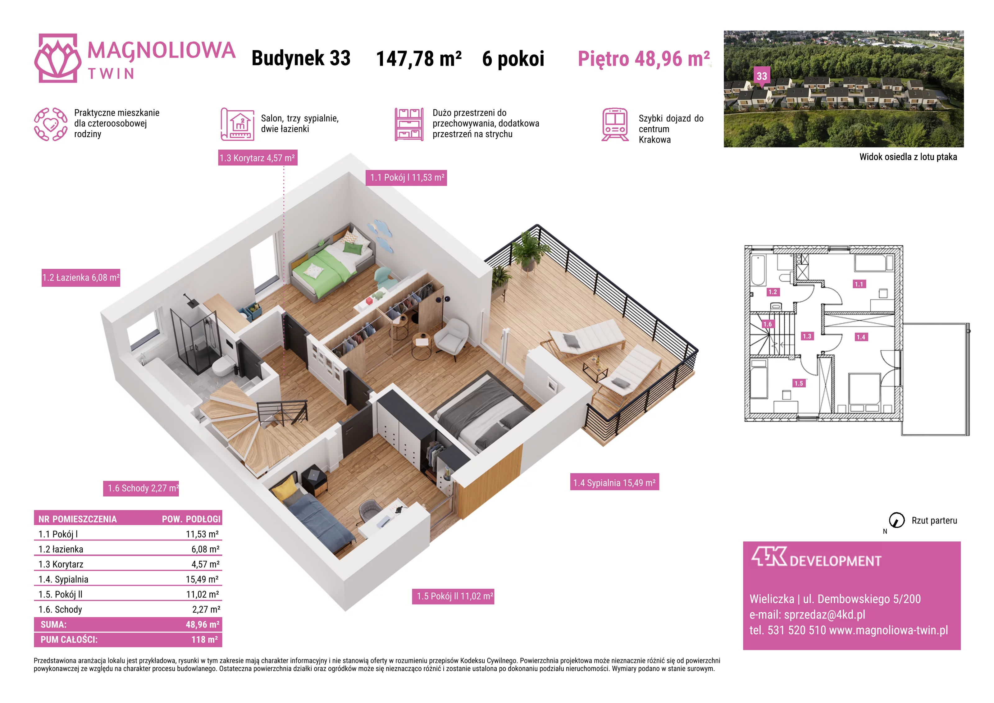 Dom 147,78 m², oferta nr B/33, Magnoliowa Twin - II Etap, Wieliczka, ul. Magnoliowa