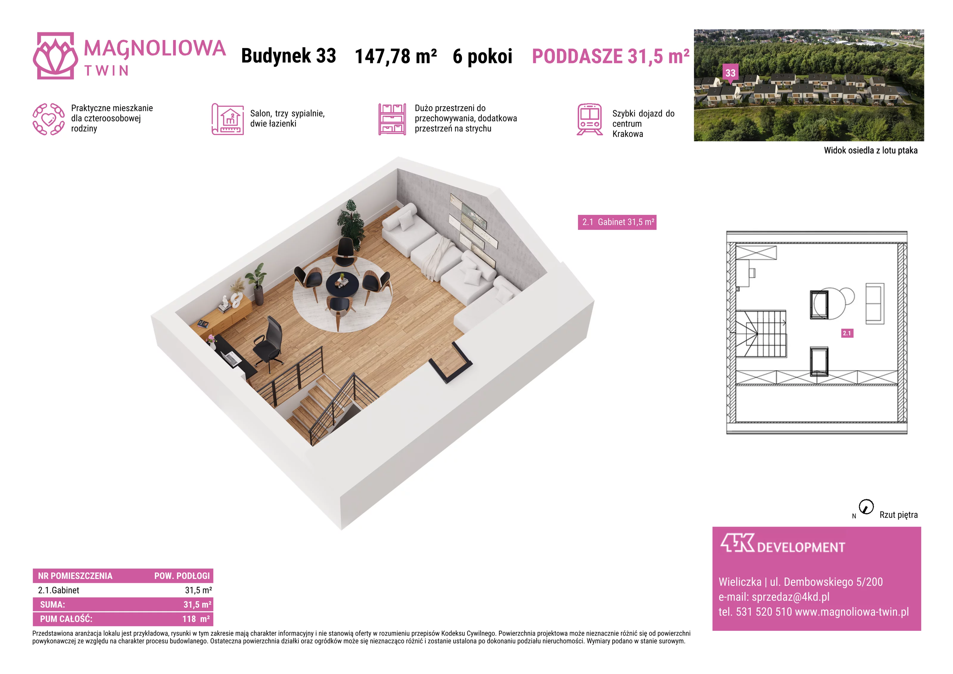 Dom 147,78 m², oferta nr B/33, Magnoliowa Twin - II Etap, Wieliczka, ul. Magnoliowa