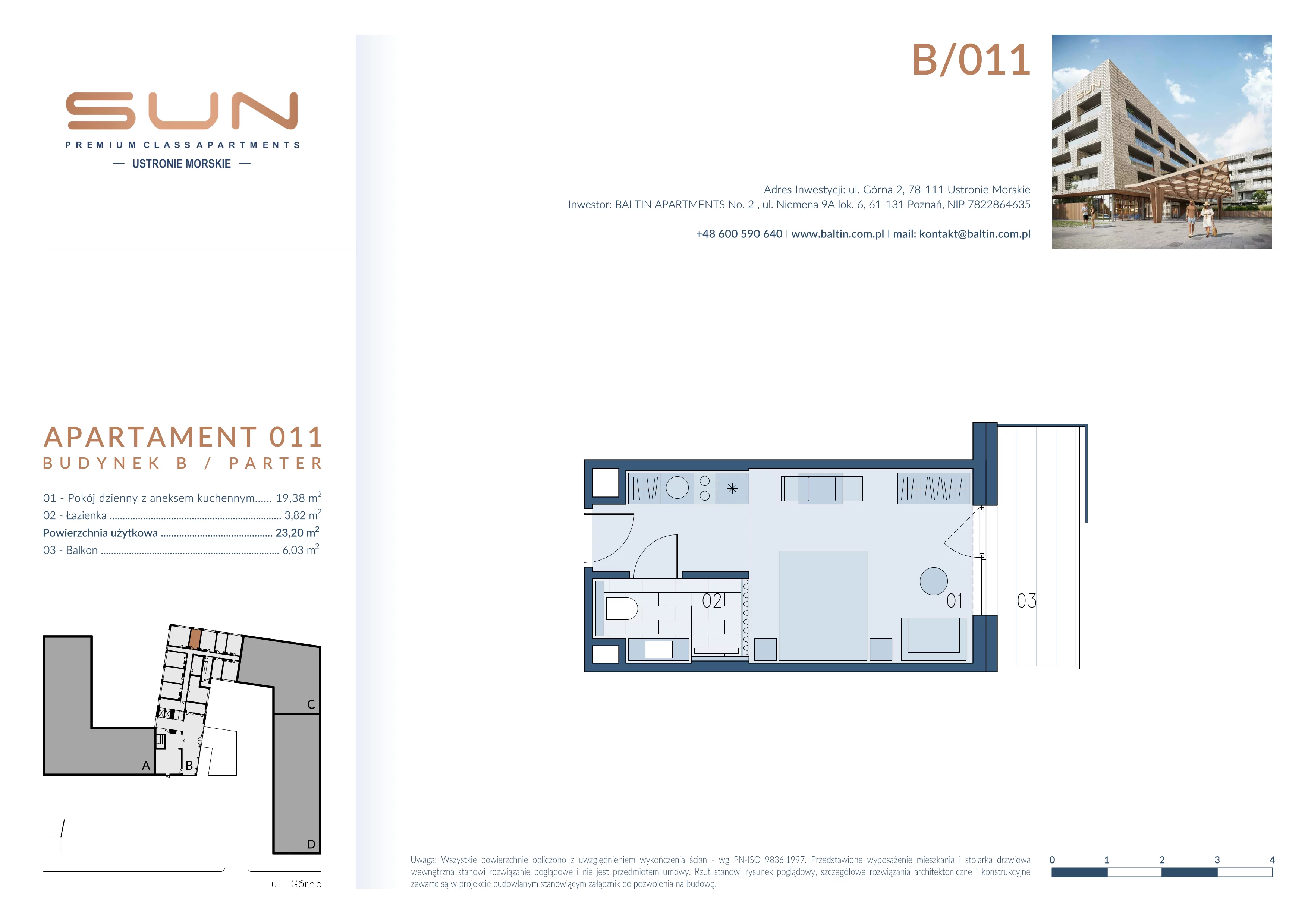 Apartament 23,20 m², parter, oferta nr B/011, Bałtyk SUN ***** Premium Hotel & Apartaments, Ustronie Morskie, ul. Górna 2