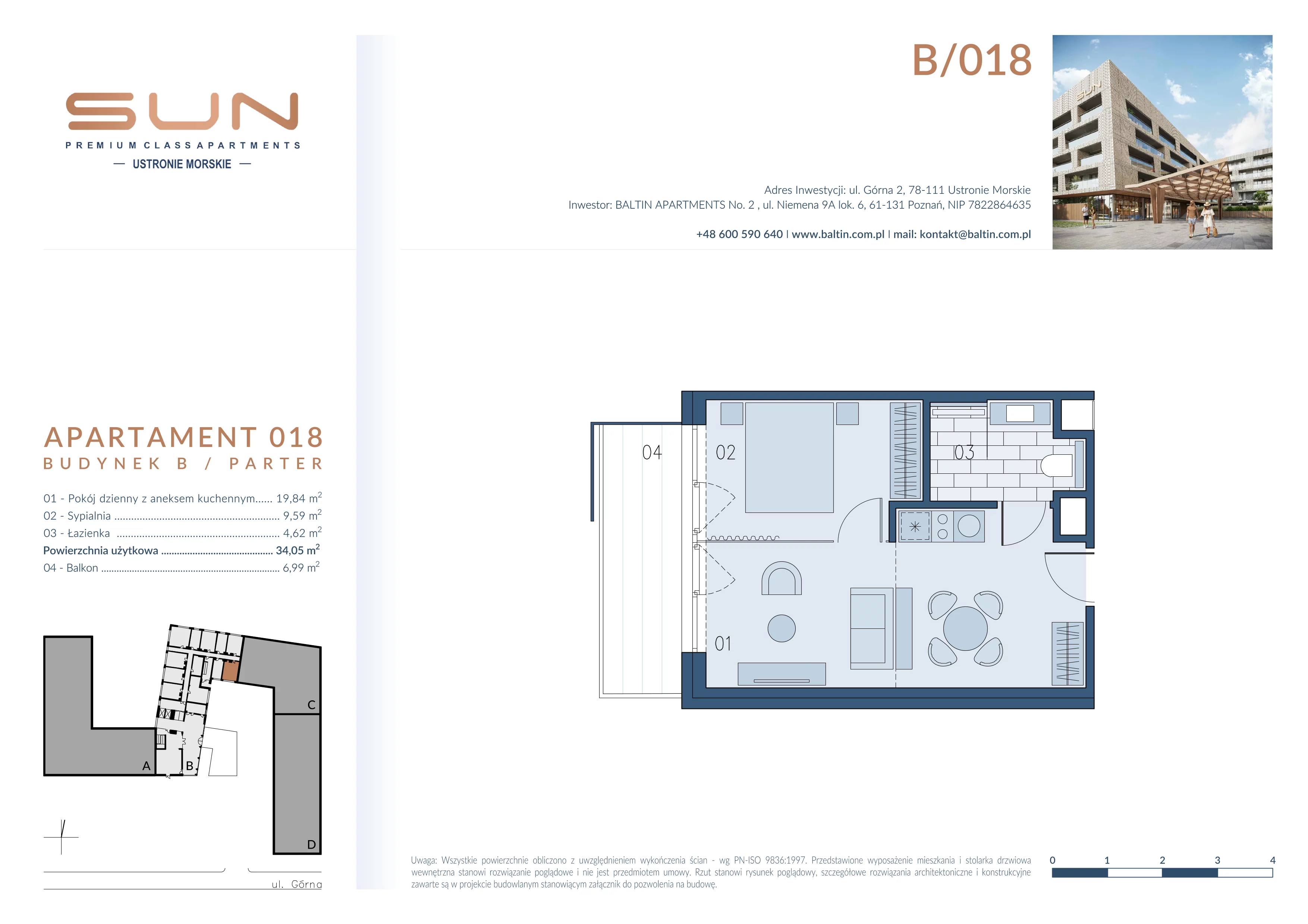 Apartament 34,05 m², parter, oferta nr B/018, Bałtyk SUN ***** Premium Hotel & Apartaments, Ustronie Morskie, ul. Górna 2