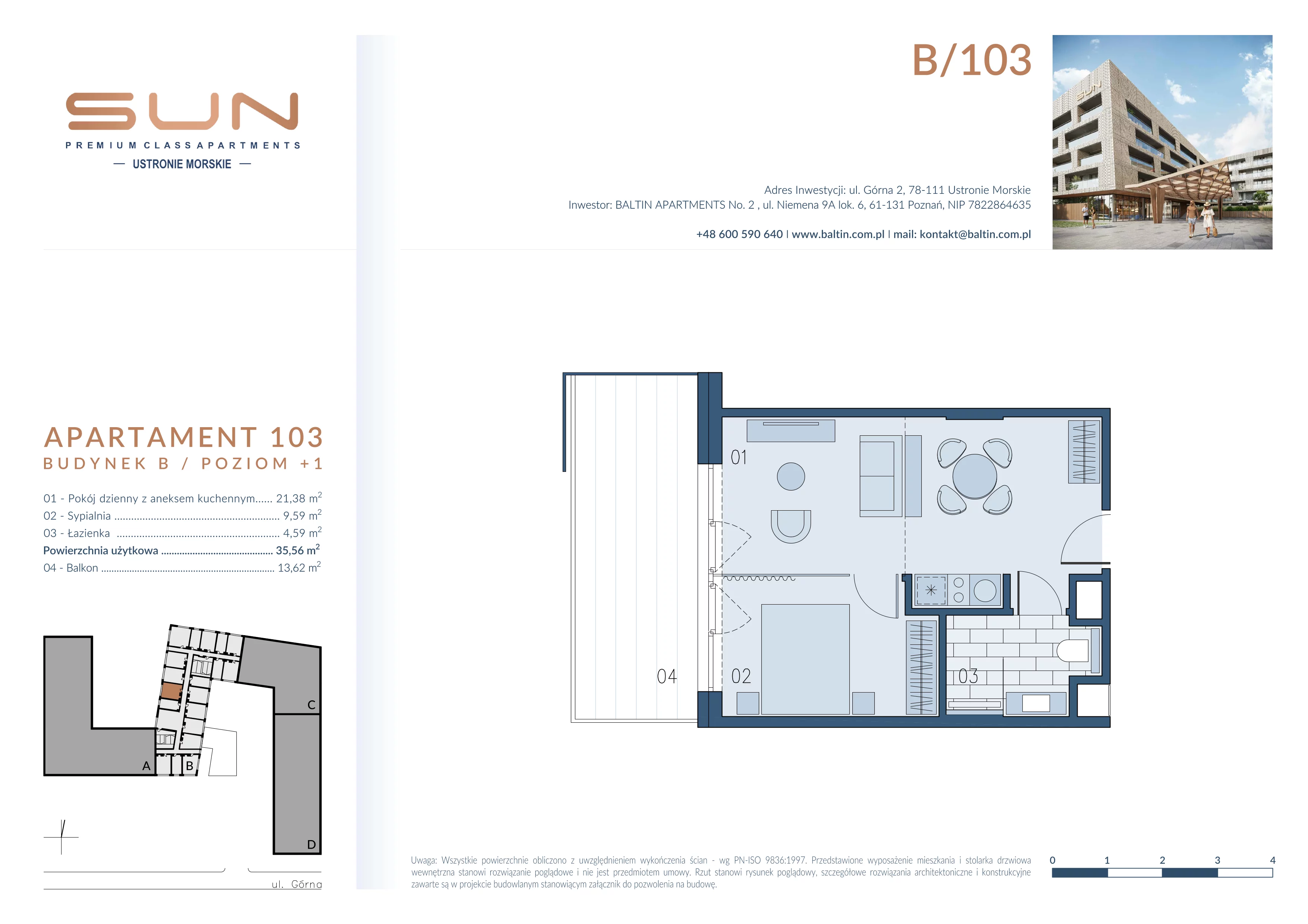 Apartament 35,56 m², piętro 1, oferta nr B/103, Bałtyk SUN ***** Premium Hotel & Apartaments, Ustronie Morskie, ul. Górna 2