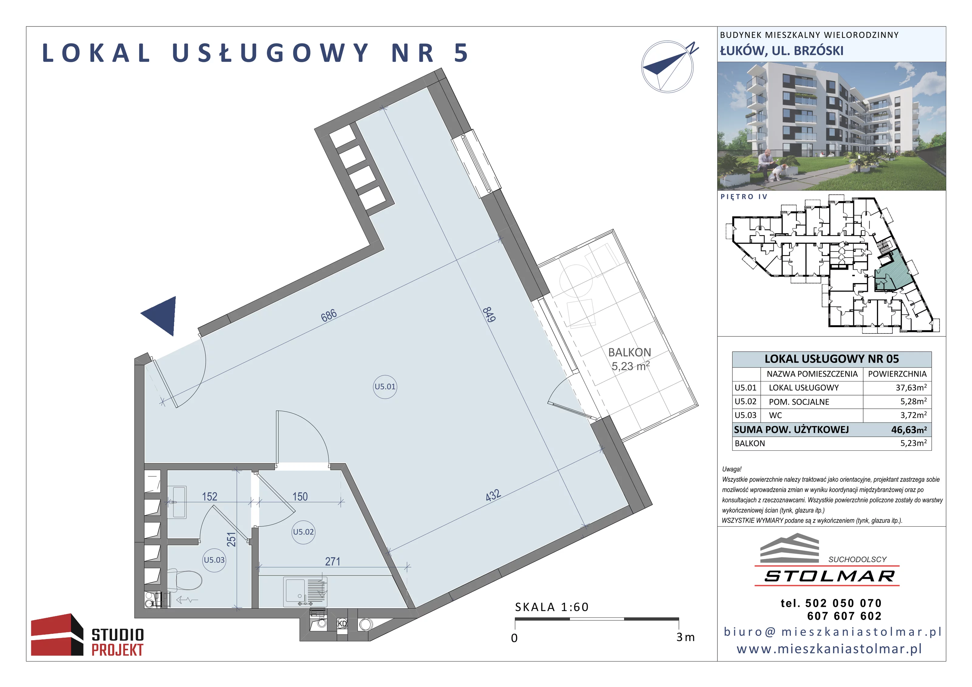 Lokal użytkowy 46,63 m², oferta nr U5, Osiedle Brzóski 21 - lokale użytkowe, Łuków, ul. Brzóski 21