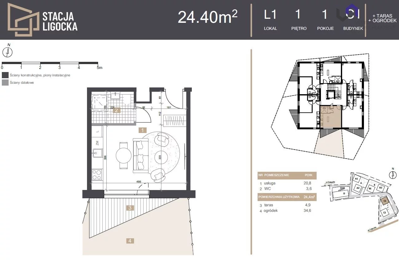 Mieszkanie na sprzedaż, 24,40 m², 1 pokój, parter, oferta nr VTS-MS-7043