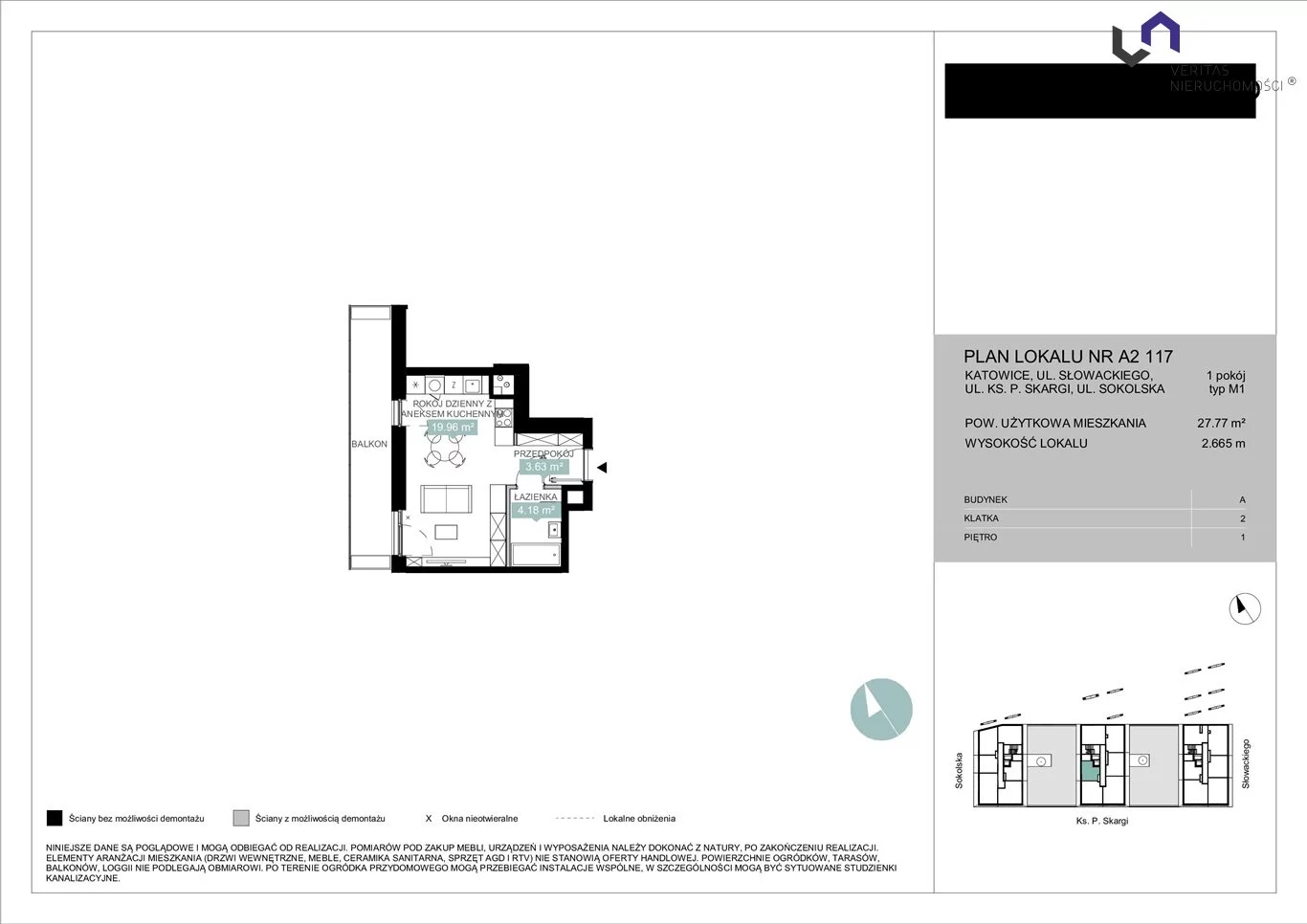 Mieszkanie na sprzedaż, 27,77 m², 1 pokój, 1 piętro, oferta nr VTS-MS-6937