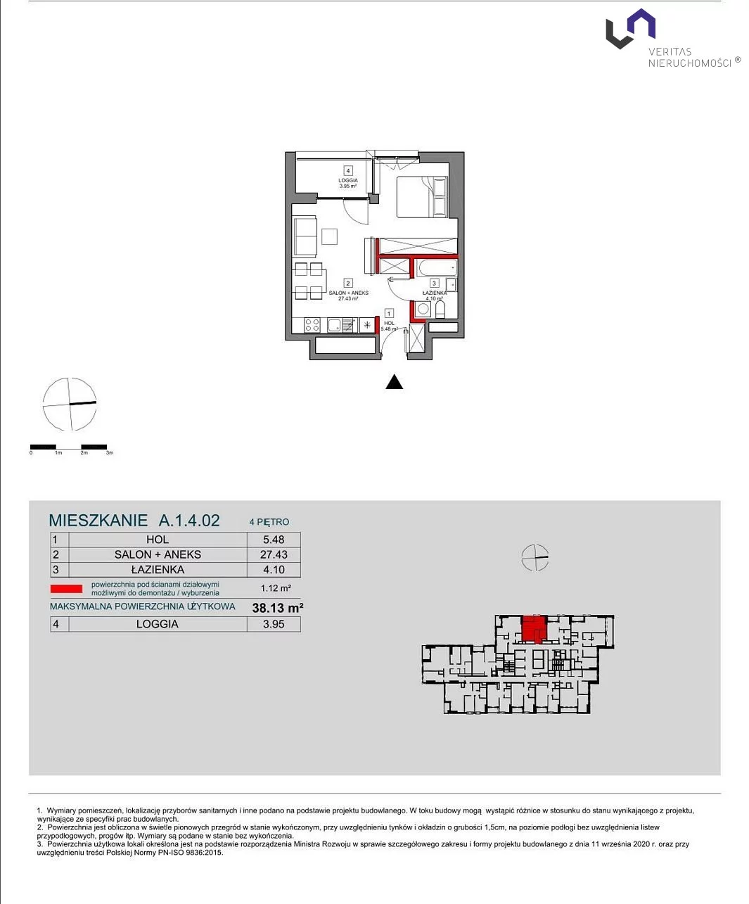 Mieszkanie na sprzedaż, 38,13 m², 1 pokój, 4 piętro, oferta nr VTS-MS-6727