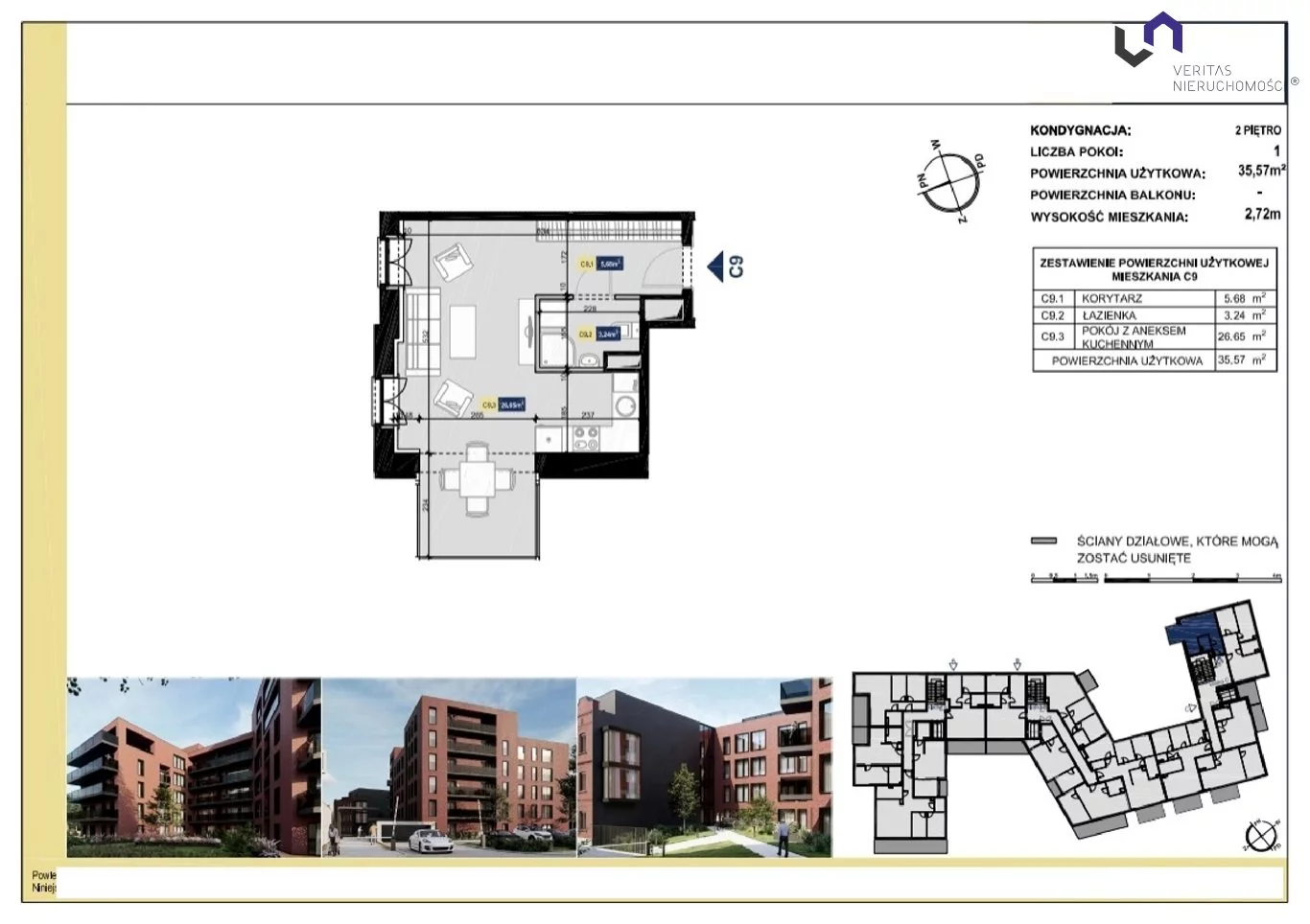 Mieszkanie na sprzedaż, 35,57 m², 1 pokój, 2 piętro, oferta nr VTS-MS-6582