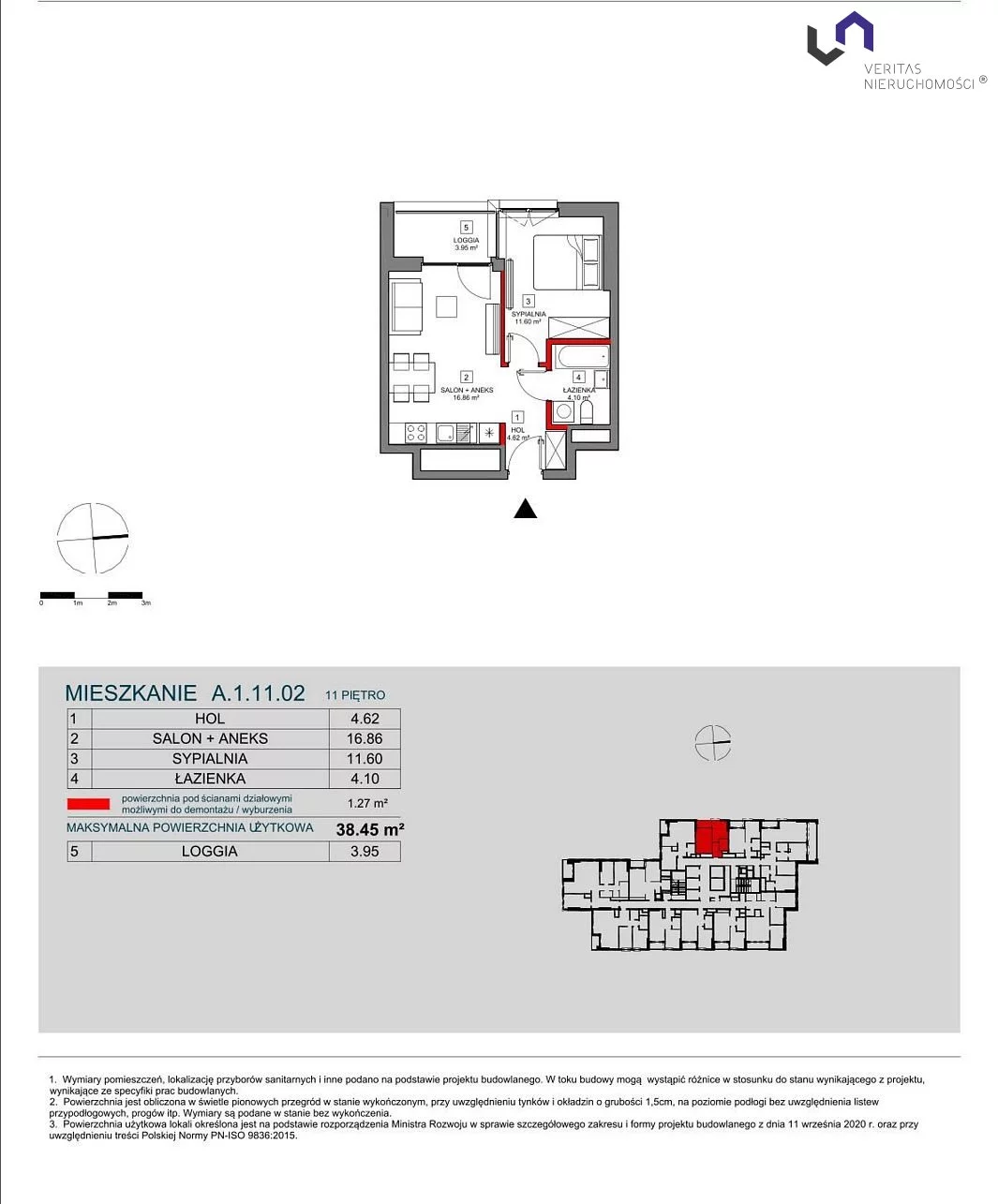 Mieszkanie na sprzedaż, 38,45 m², 2 pokoje, 11 piętro, oferta nr VTS-MS-6728