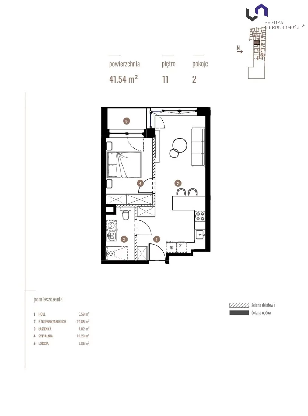 Mieszkanie na sprzedaż, 41,54 m², 2 pokoje, 11 piętro, oferta nr VTS-MS-6905