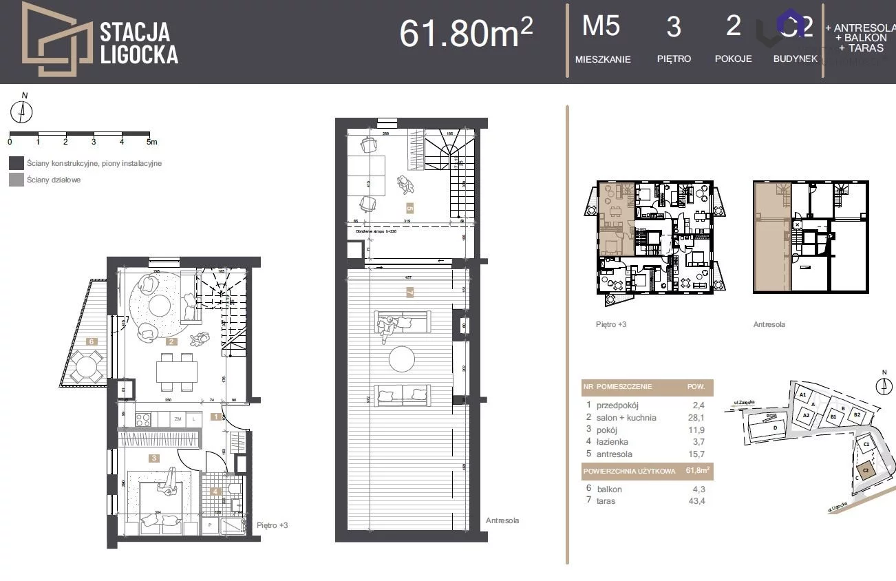 Mieszkanie na sprzedaż, 61,80 m², 2 pokoje, 3 piętro, oferta nr VTS-MS-7053