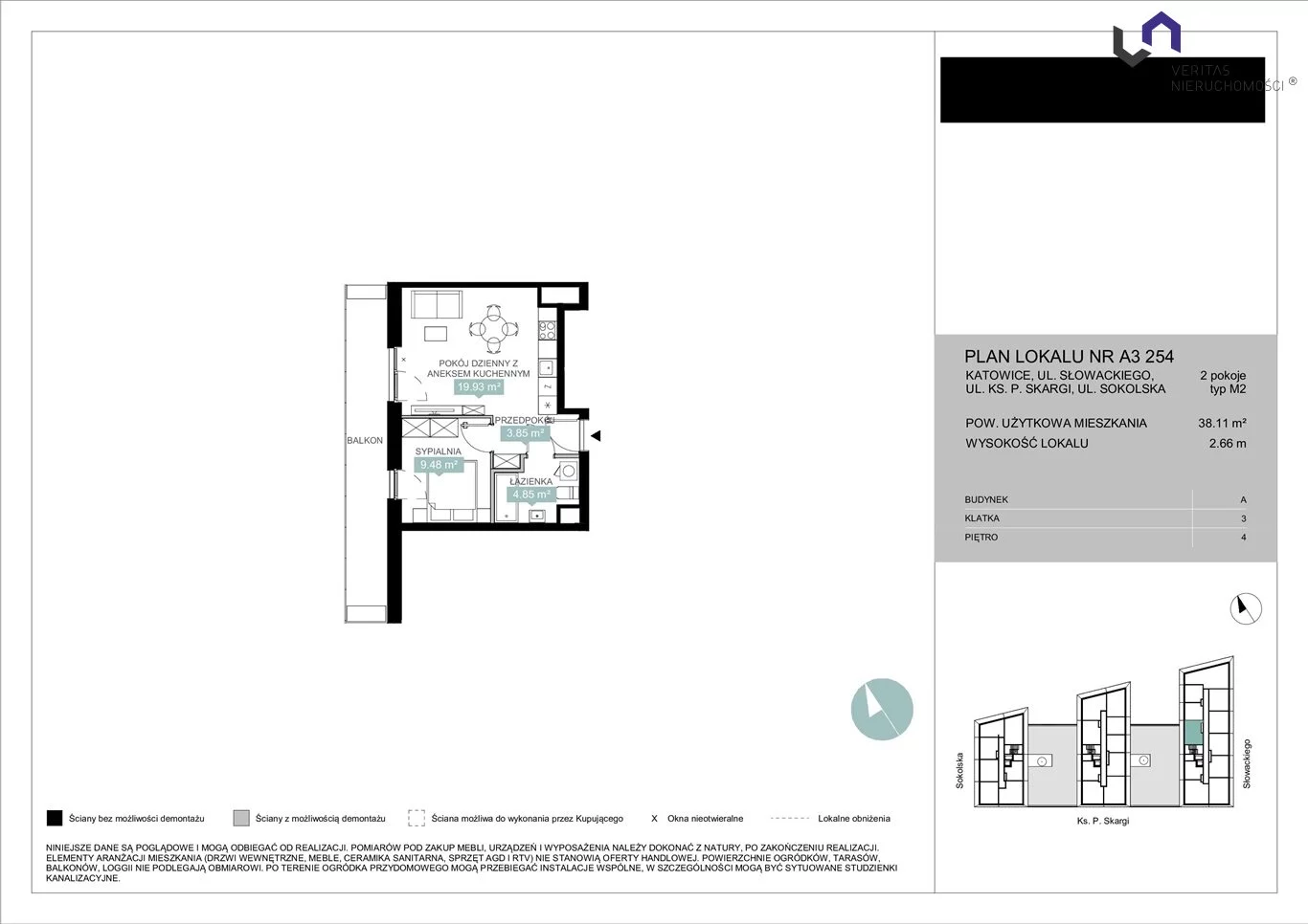 Mieszkanie na sprzedaż, 38,11 m², 2 pokoje, 4 piętro, oferta nr VTS-MS-6941