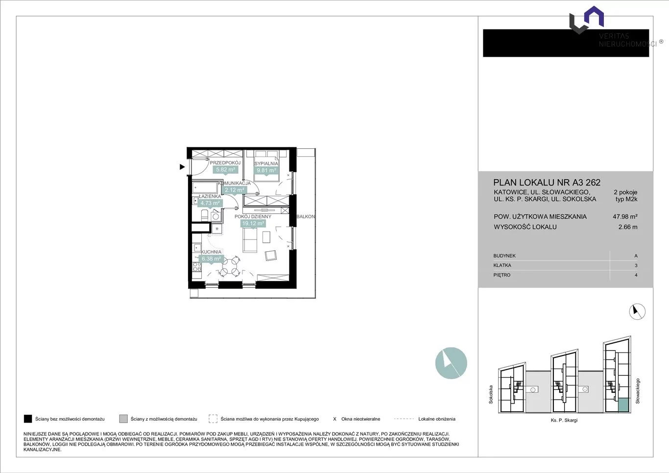 Mieszkanie na sprzedaż, 47,98 m², 2 pokoje, 3 piętro, oferta nr VTS-MS-6945