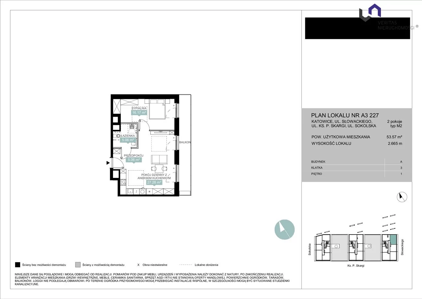 Mieszkanie na sprzedaż, 53,57 m², 2 pokoje, 1 piętro, oferta nr VTS-MS-6947