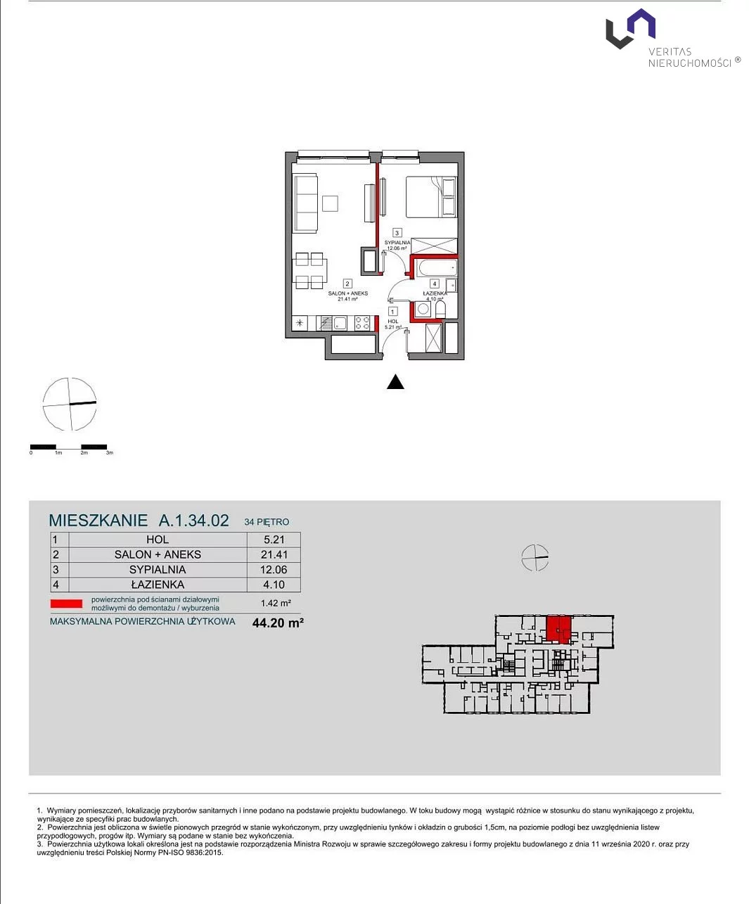 Mieszkanie na sprzedaż, 44,20 m², 2 pokoje, 34 piętro, oferta nr VTS-MS-6726