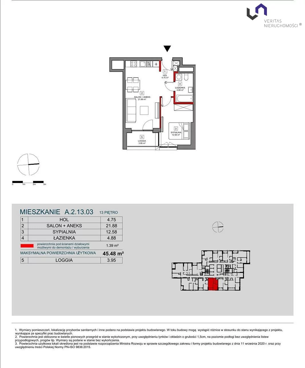 Mieszkanie na sprzedaż, 45,48 m², 2 pokoje, 13 piętro, oferta nr VTS-MS-6733