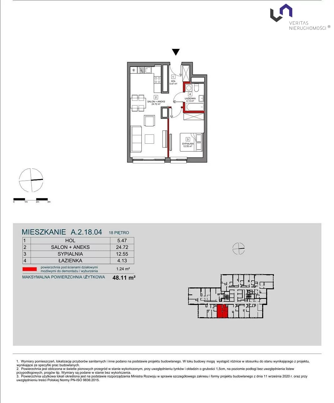 Mieszkanie na sprzedaż, 48,11 m², 2 pokoje, 18 piętro, oferta nr VTS-MS-6734