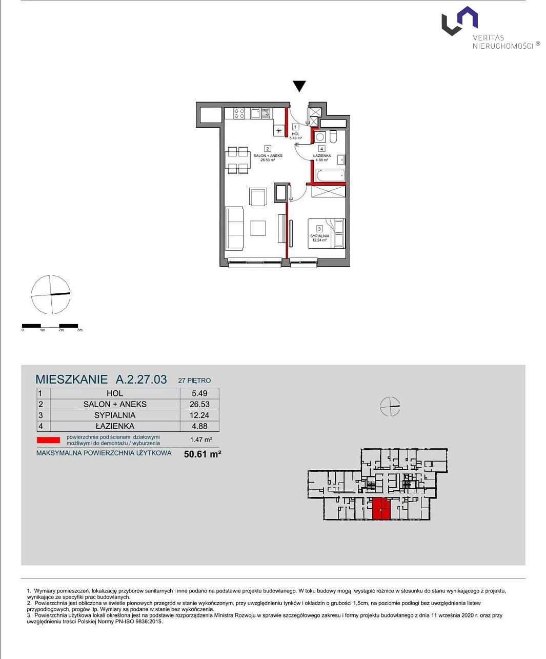 Mieszkanie na sprzedaż, 50,61 m², 2 pokoje, 27 piętro, oferta nr VTS-MS-6735