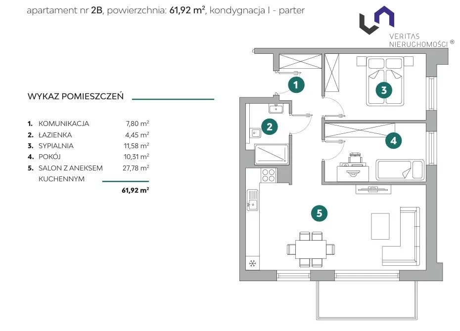 3 pokoje, apartament 61,84 m², parter, oferta nr , VTS-MS-7167, Bielsko-Biała