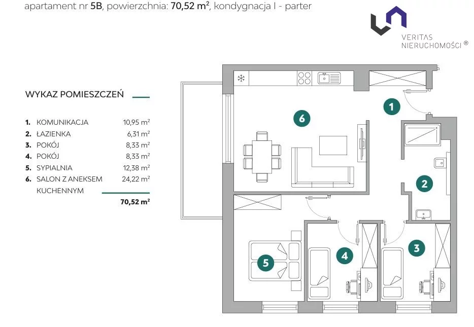 3 pokoje, mieszkanie 70,42 m², parter, oferta nr , VTS-MS-7168, Bielsko-Biała