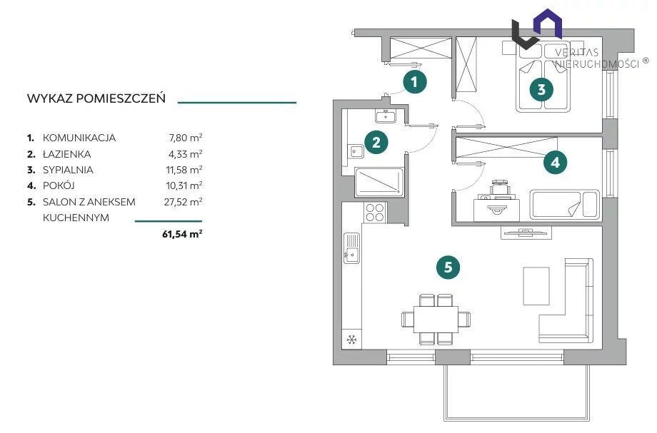3 pokoje, mieszkanie 61,45 m², piętro 2, oferta nr , VTS-MS-7174, Bielsko-Biała