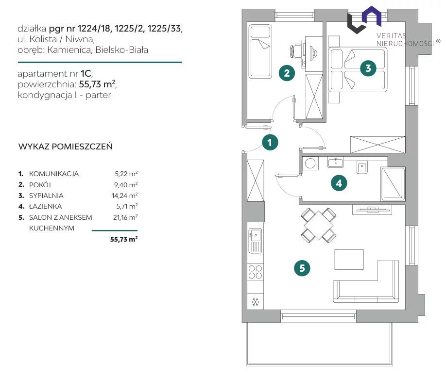 3 pokoje, apartament 55,02 m², parter, oferta nr , VTS-MS-7178, Bielsko-Biała