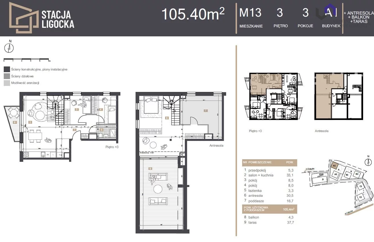 Mieszkanie na sprzedaż, 105,40 m², 3 pokoje, 3 piętro, oferta nr VTS-MS-7027