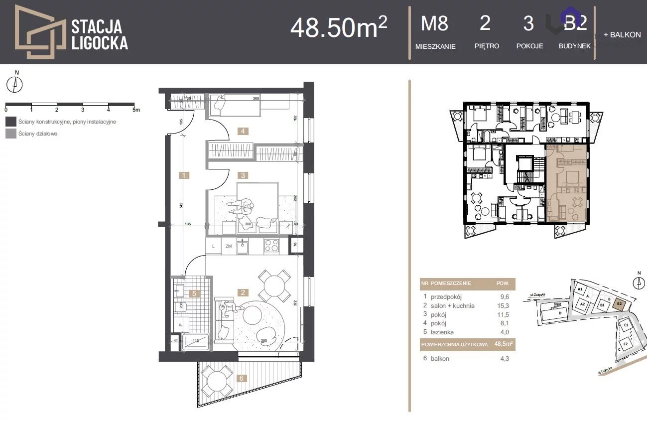 Mieszkanie na sprzedaż, 48,50 m², 3 pokoje, 2 piętro, oferta nr VTS-MS-7040