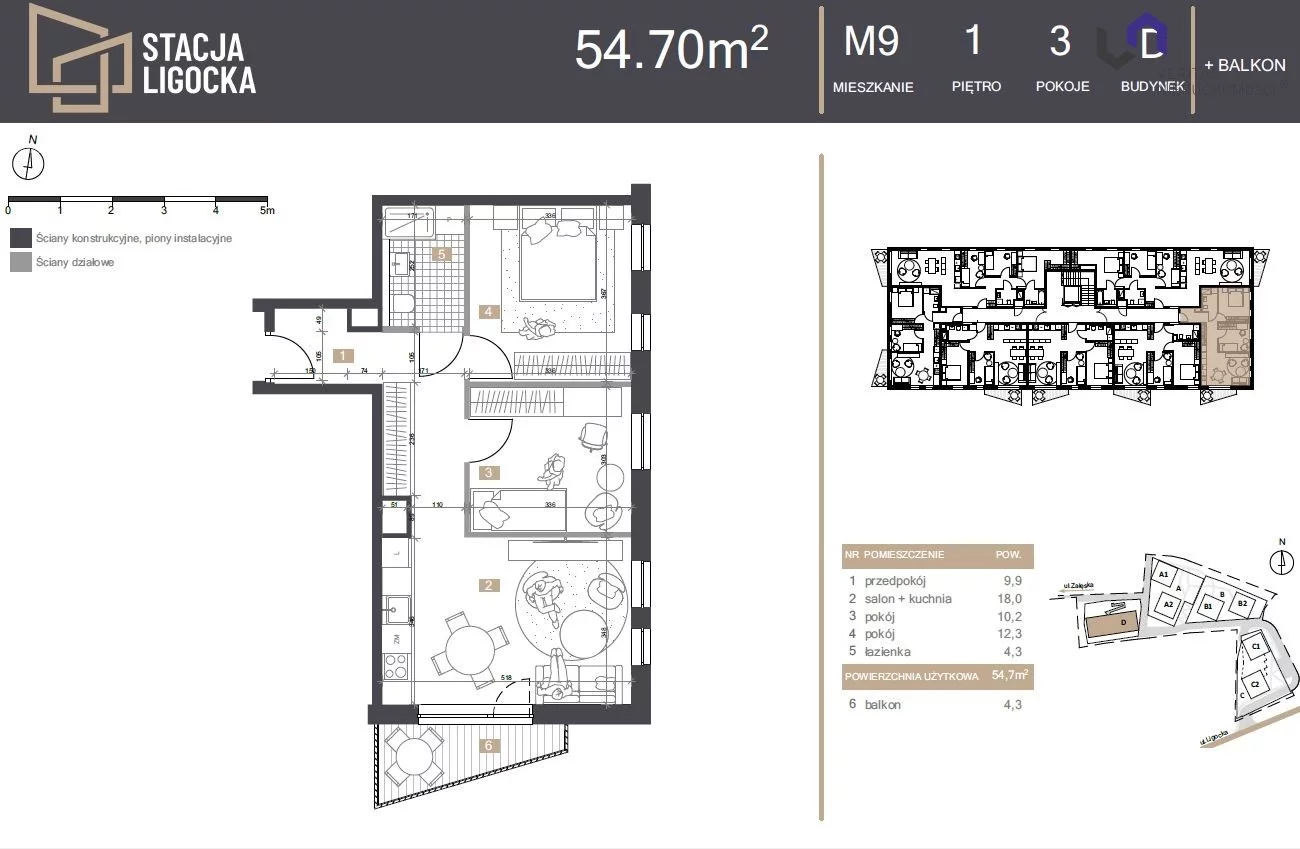 Mieszkanie na sprzedaż, 54,70 m², 3 pokoje, 1 piętro, oferta nr VTS-MS-7058