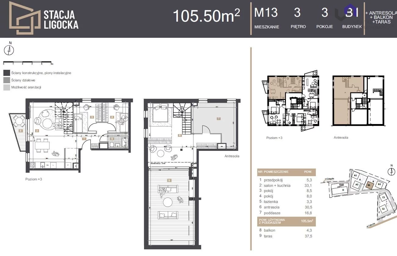 Mieszkanie na sprzedaż, 105,50 m², 3 pokoje, 3 piętro, oferta nr VTS-MS-7036