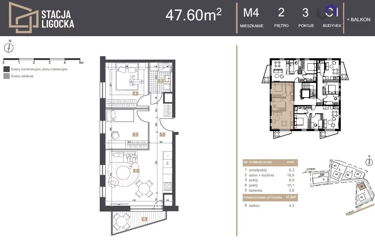 Mieszkanie na sprzedaż, 47,60 m², 3 pokoje, 2 piętro, oferta nr VTS-MS-7046