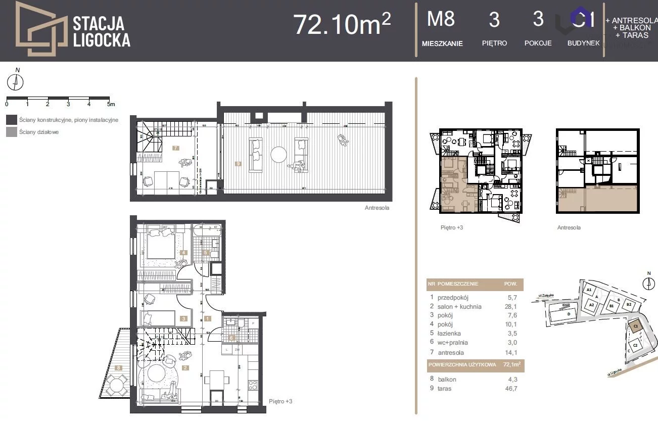 Mieszkanie na sprzedaż, 72,10 m², 3 pokoje, 3 piętro, oferta nr VTS-MS-7048