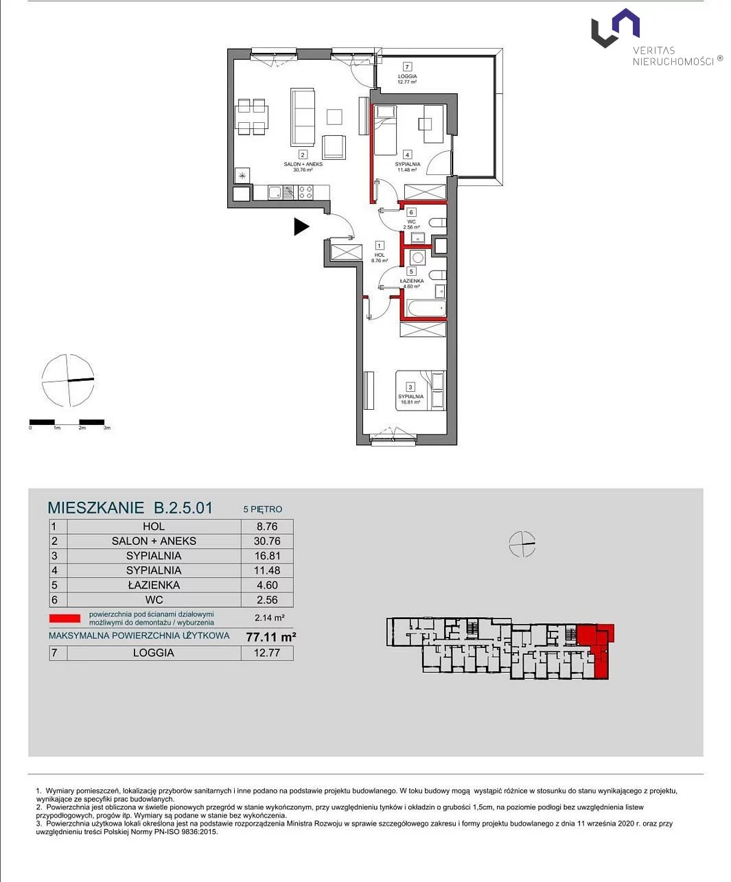 Mieszkanie na sprzedaż, 77,11 m², 3 pokoje, 5 piętro, oferta nr VTS-MS-6741