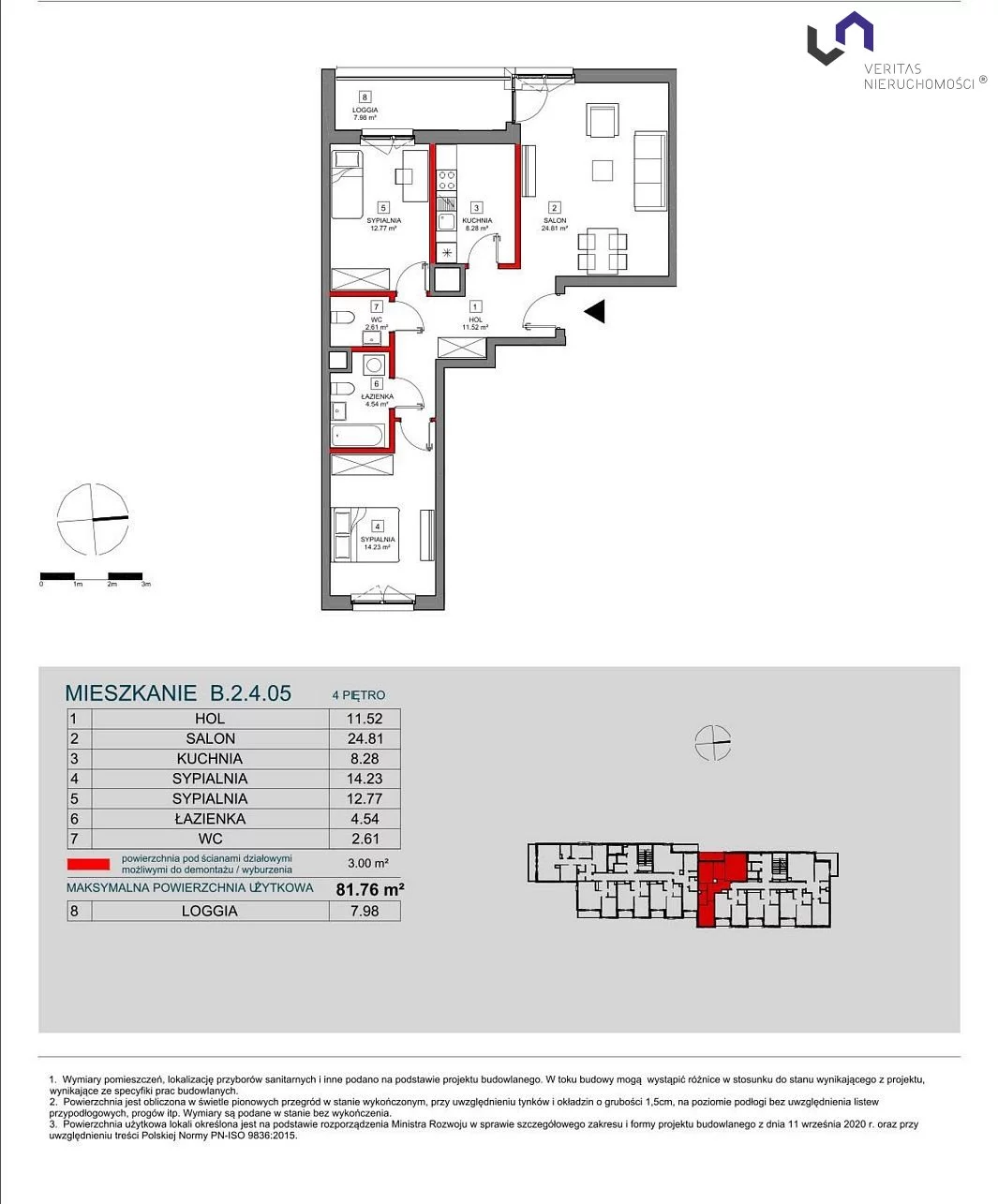 Mieszkanie na sprzedaż, 81,76 m², 3 pokoje, 4 piętro, oferta nr VTS-MS-6742