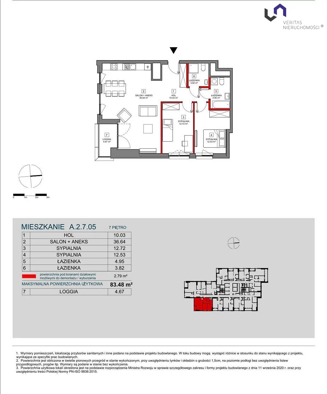 Mieszkanie na sprzedaż, 83,48 m², 3 pokoje, 7 piętro, oferta nr VTS-MS-6743